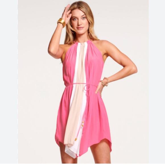 Ramy Brook Dresses & Skirts - NEW Ramy Brook Kat Mini Dress Small High Neck Colorblock Belted Pink Cocktail